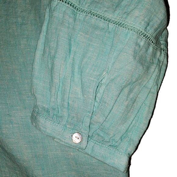 Joie 100% Linen 3/4 Sleeve V-Neck Aqua Pullover Womens Top Blouse Small Coastal - Picture 12 of 14